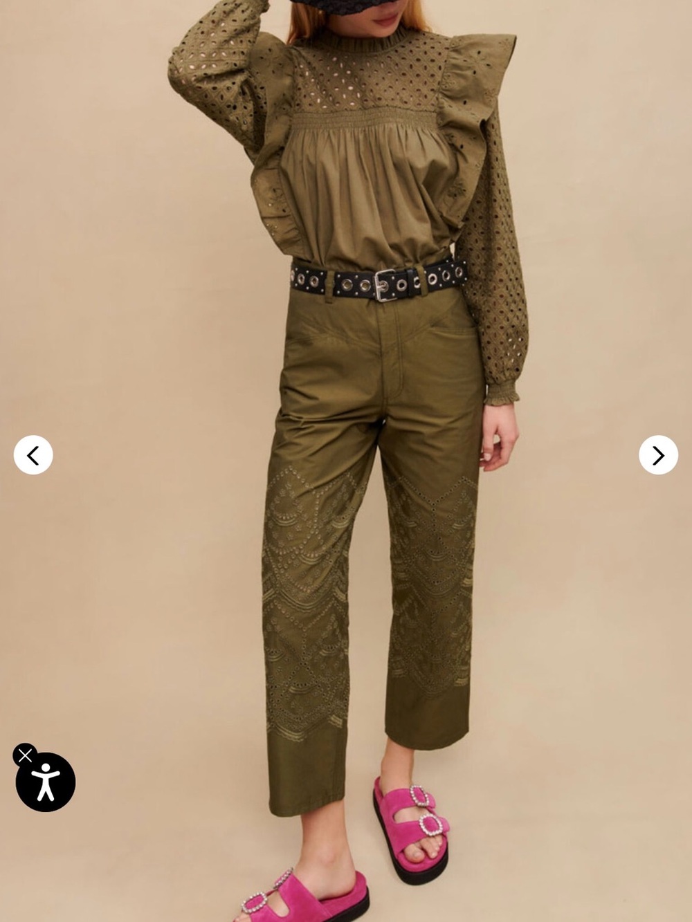 Maje Embroidered Cotton Pants 34